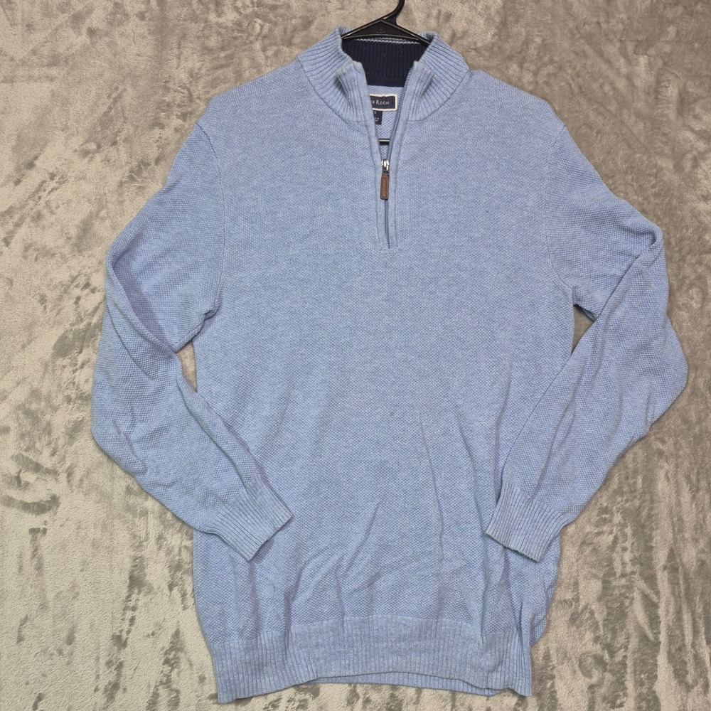 Club Room Mens Small Light Blue Quarter Zip Textured Mock Neck Sweater